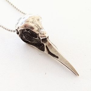 NEW small silver-plated raven skull necklace